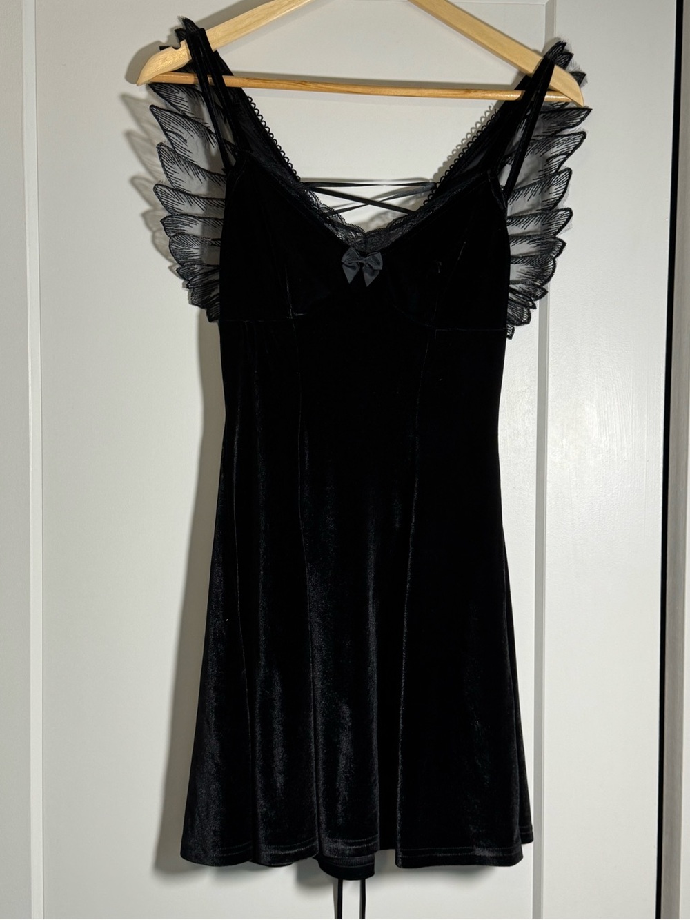 Dark in Love Seraphim Angel Wing Black Velvet Slip Dress Gothic Small S